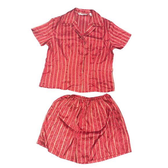 Victorias Secret Pajama set Christmas Holiday Silky striped shorts bttn up S - Picture 1 of 6